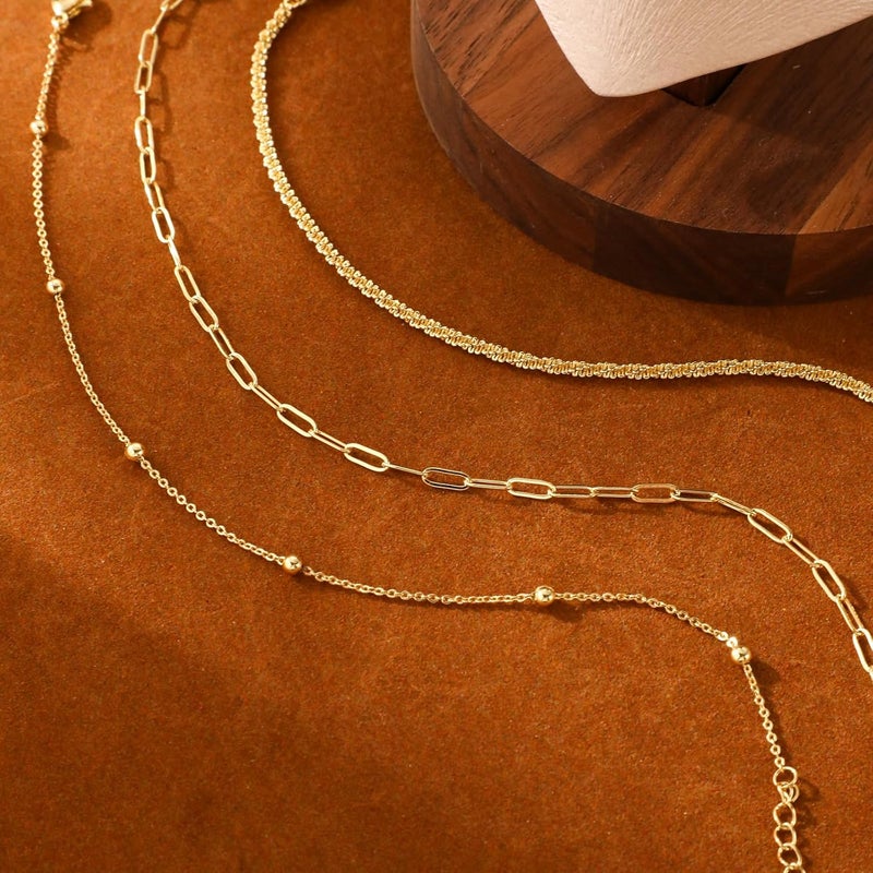MIDEEO Gold/Silver Ankle Bracelets for Women,14K Gold Anklets for Women Waterproof Cuban Link Heart Beads Herringbone Rhinestone Anklets Set Layered Anklet Bracelets for Women Gold Jewelry Gift - Image 4